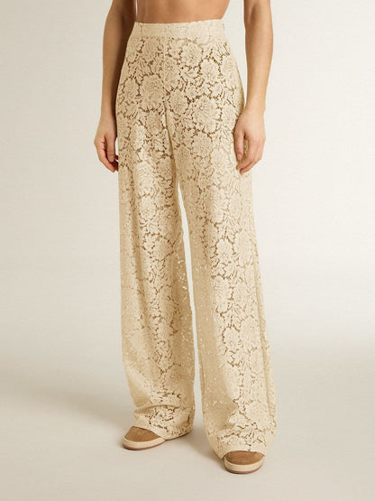 Women's cream-colored see-through lace pants - Golden Goose Women
