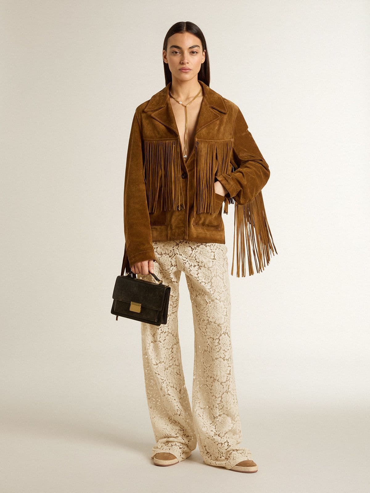 Women's cream-colored see-through lace pants - Golden Goose Women
