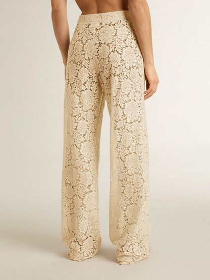 Women's cream-colored see-through lace pants - Golden Goose Women