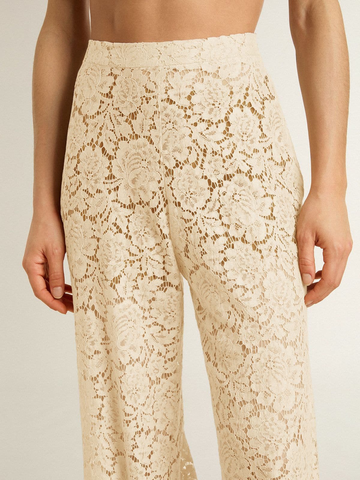 Women's cream-colored see-through lace pants - Golden Goose Women