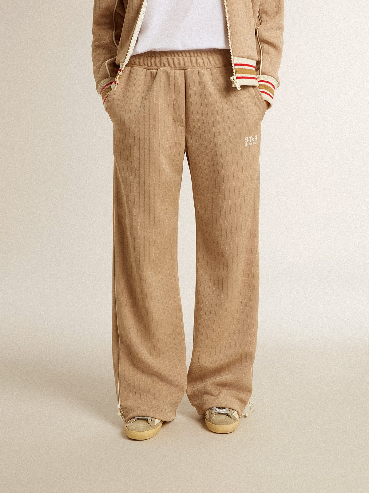 Women’s light beige joggers with white logo - Golden Goose Women