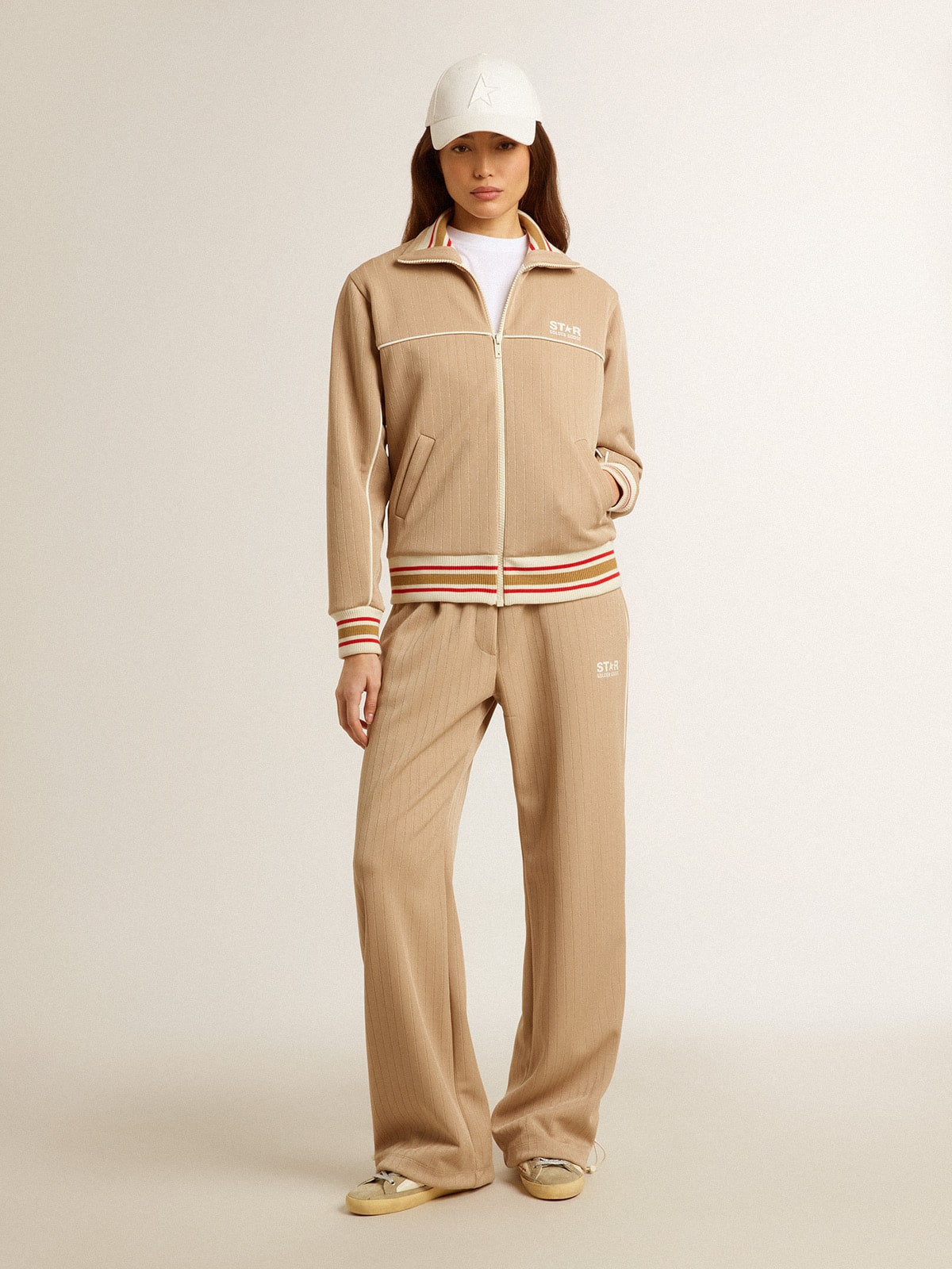 Women’s light beige joggers with white logo - Golden Goose Women