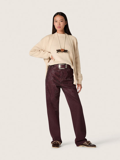 Women's jeans in burgundy denim with gradient crystals - Golden Goose Women