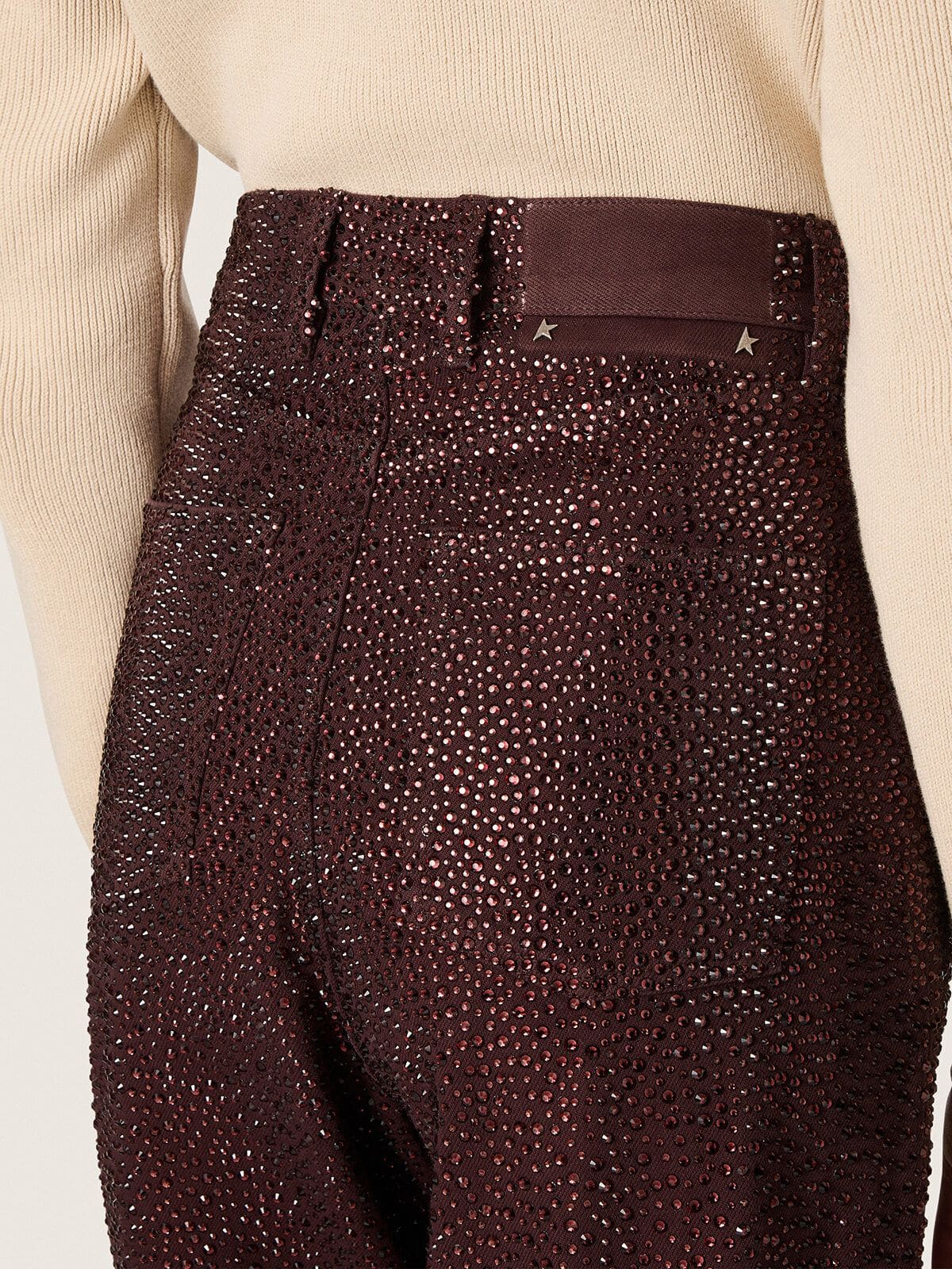 Women's jeans in burgundy denim with gradient crystals - Golden Goose Women