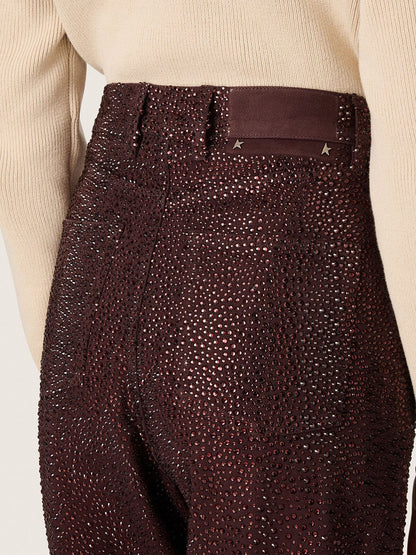Women's jeans in burgundy denim with gradient crystals - Golden Goose Women