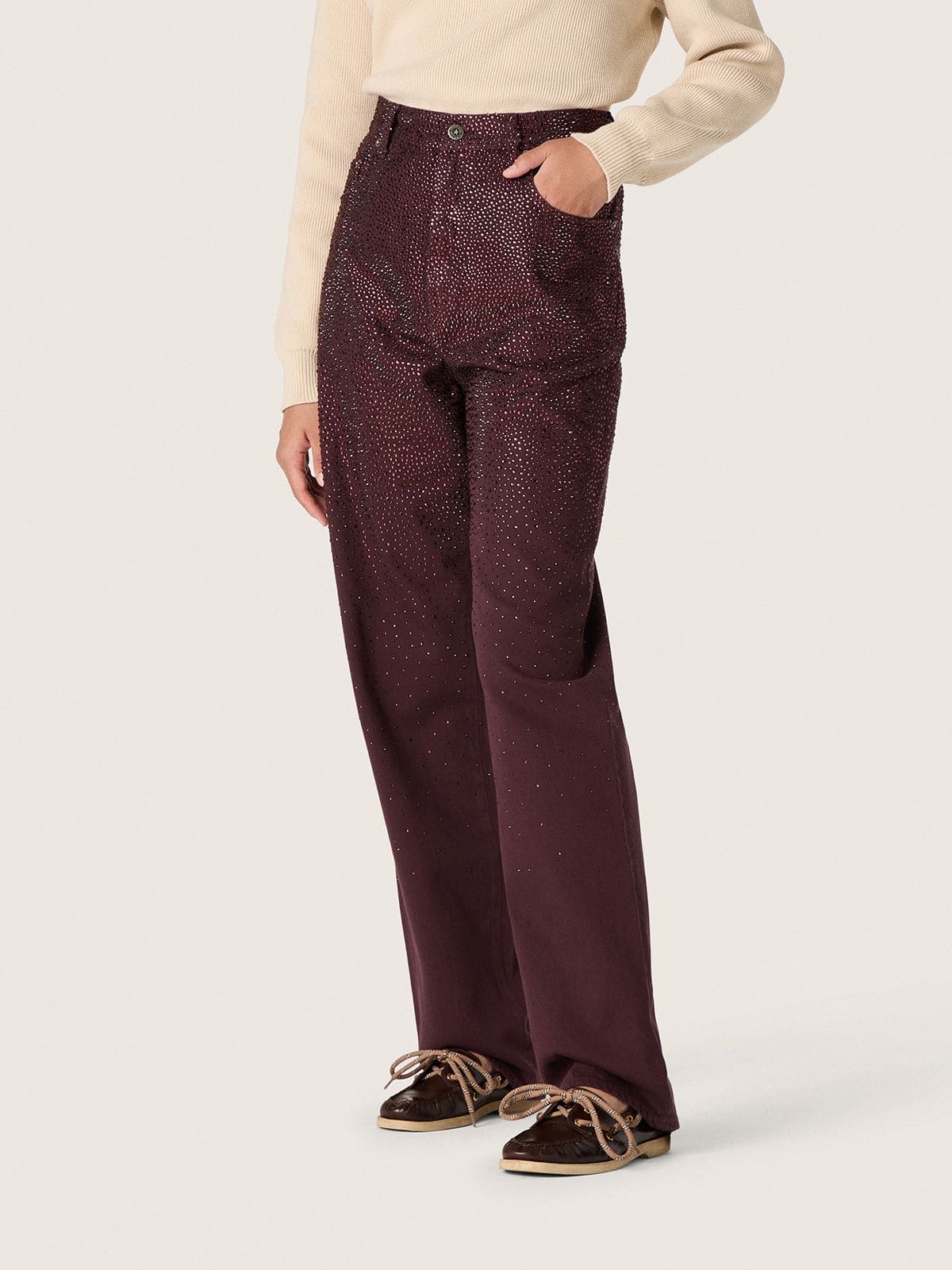 Women's jeans in burgundy denim with gradient crystals - Golden Goose Women