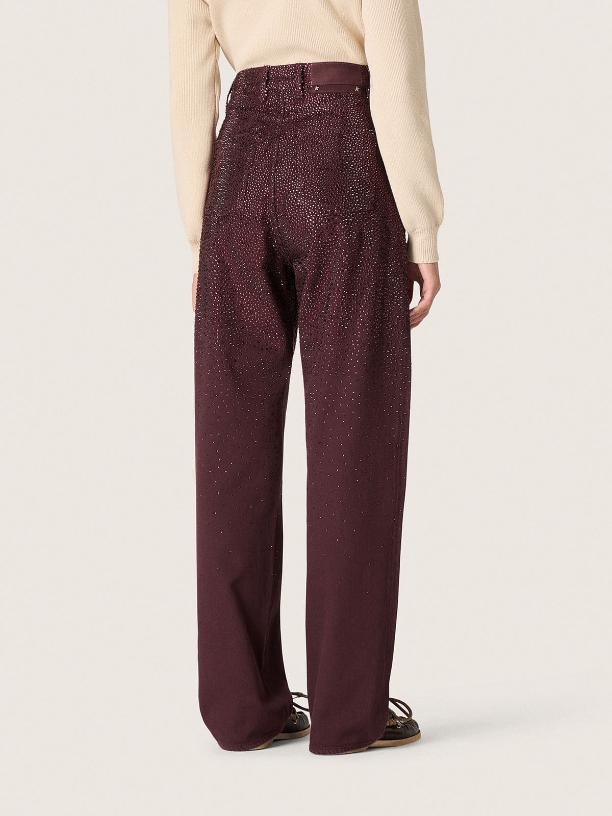 Women's jeans in burgundy denim with gradient crystals - Golden Goose Women