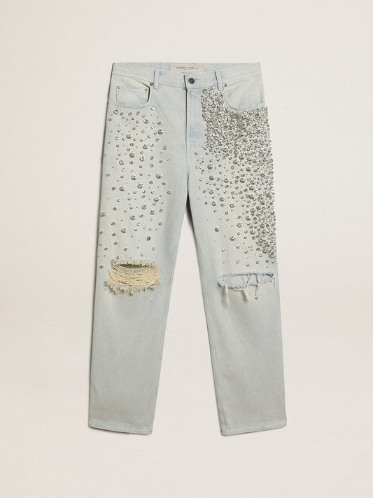 Women's bleached jeans with cabochon crystals - Golden Goose Women