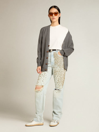 Women's bleached jeans with cabochon crystals - Golden Goose Women
