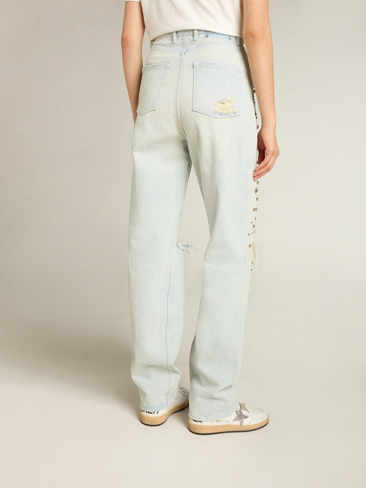 Women's bleached jeans with cabochon crystals - Golden Goose Women