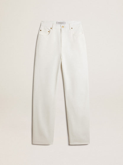 Women's optical white-colored cotton denim pants - Golden Goose Women