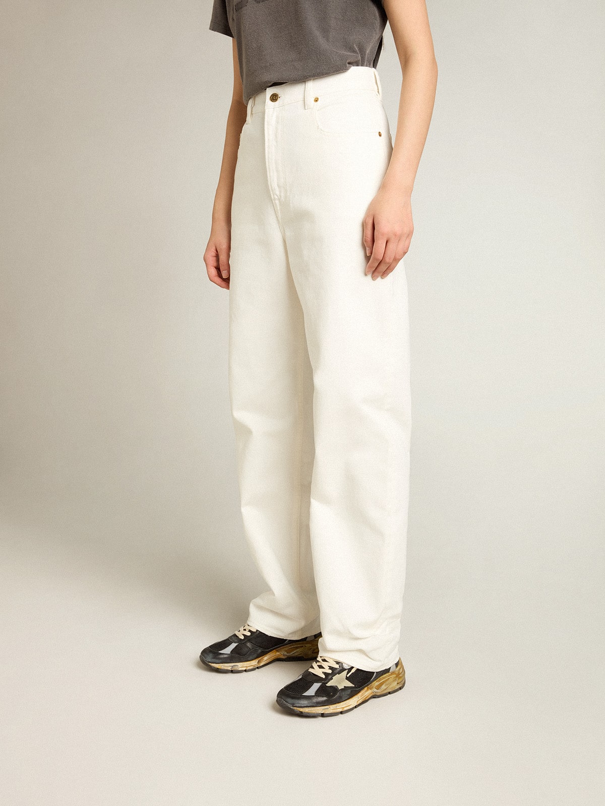 Women's optical white-colored cotton denim pants - Golden Goose Women