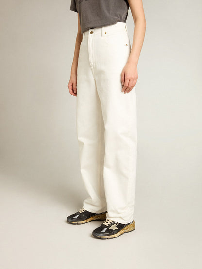 Women's optical white-colored cotton denim pants - Golden Goose Women