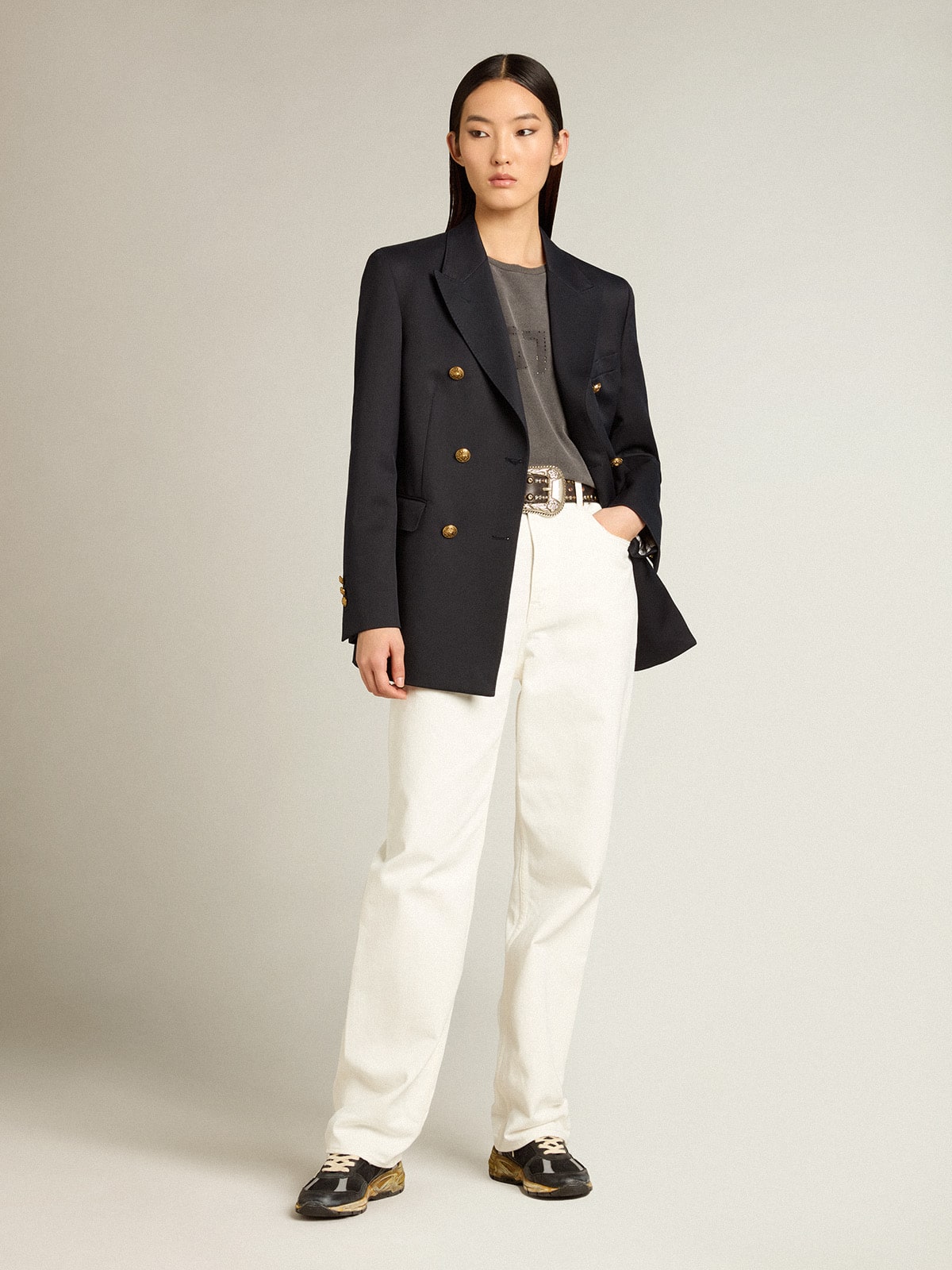 Women's optical white-colored cotton denim pants - Golden Goose Women