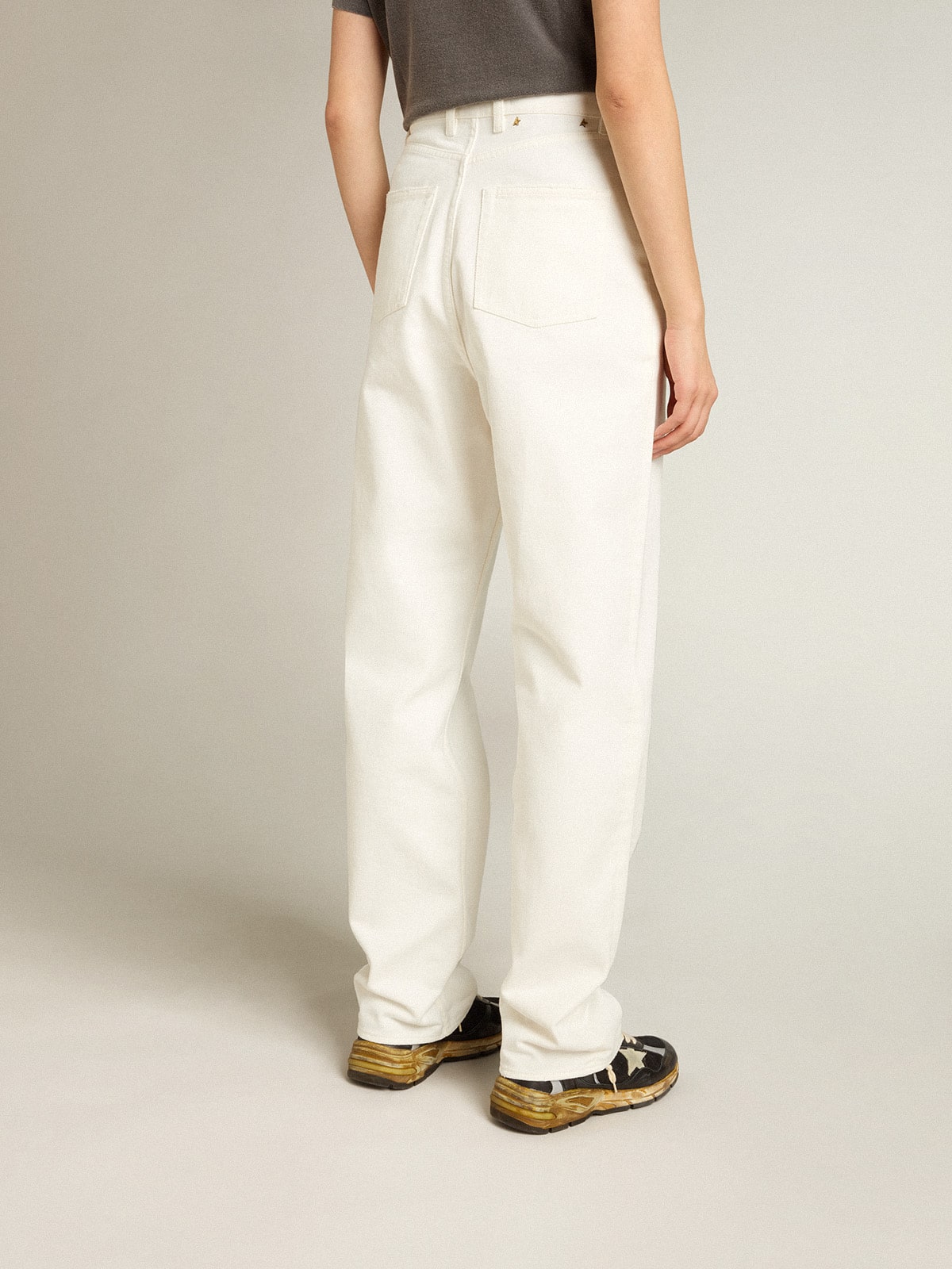 Women's optical white-colored cotton denim pants - Golden Goose Women