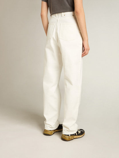 Women's optical white-colored cotton denim pants - Golden Goose Women