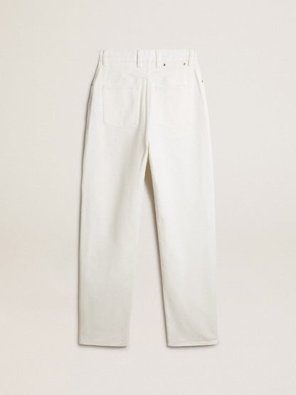 Women's optical white-colored cotton denim pants - Golden Goose Women