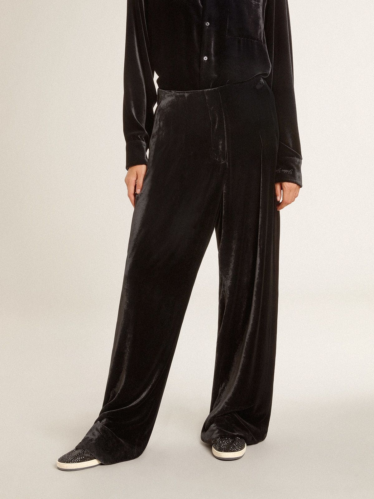Black velvet-effect pants - Golden Goose Women