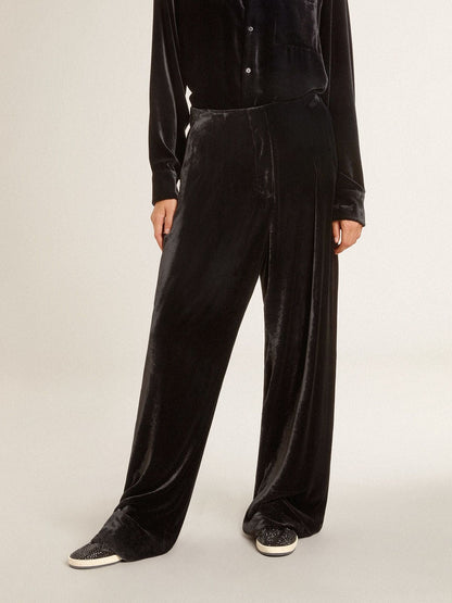 Black velvet-effect pants - Golden Goose Women