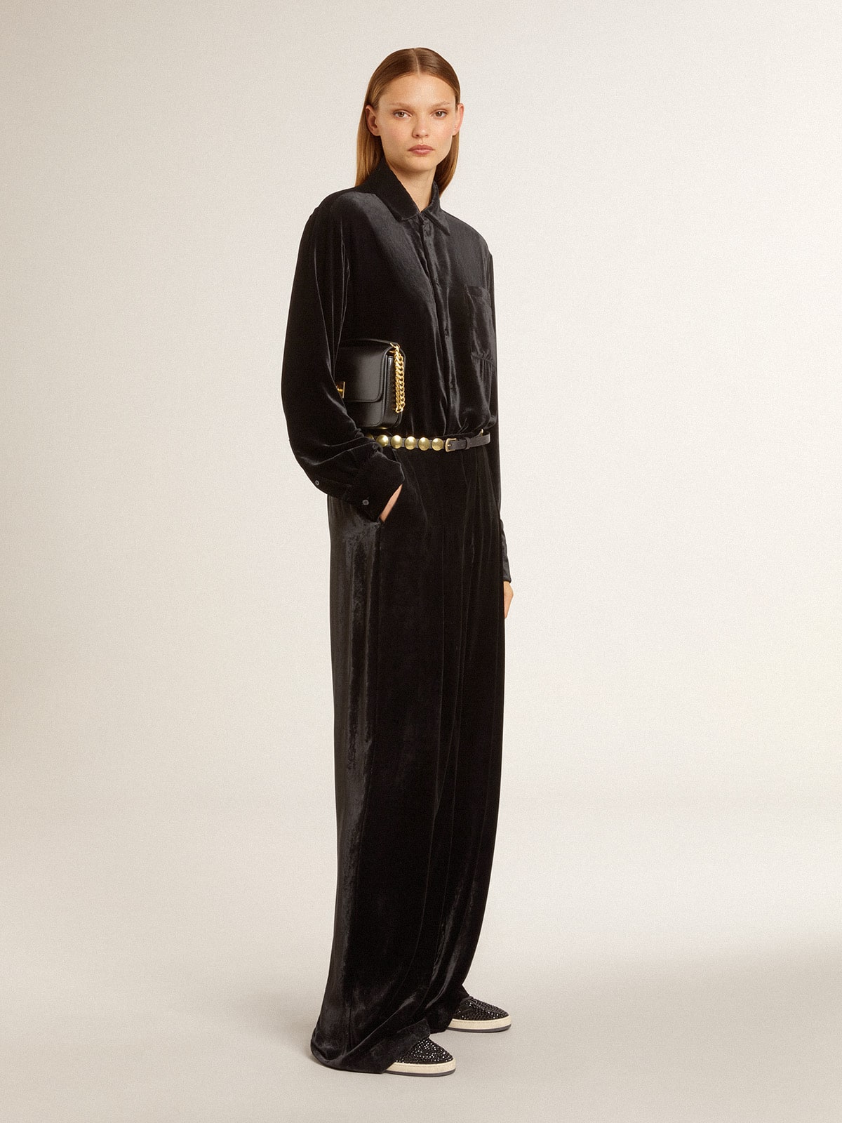 Black velvet-effect pants - Golden Goose Women