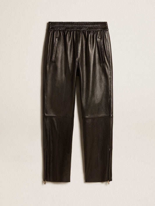 Black joggers in nappa leather with zip at the base - Golden Goose Women