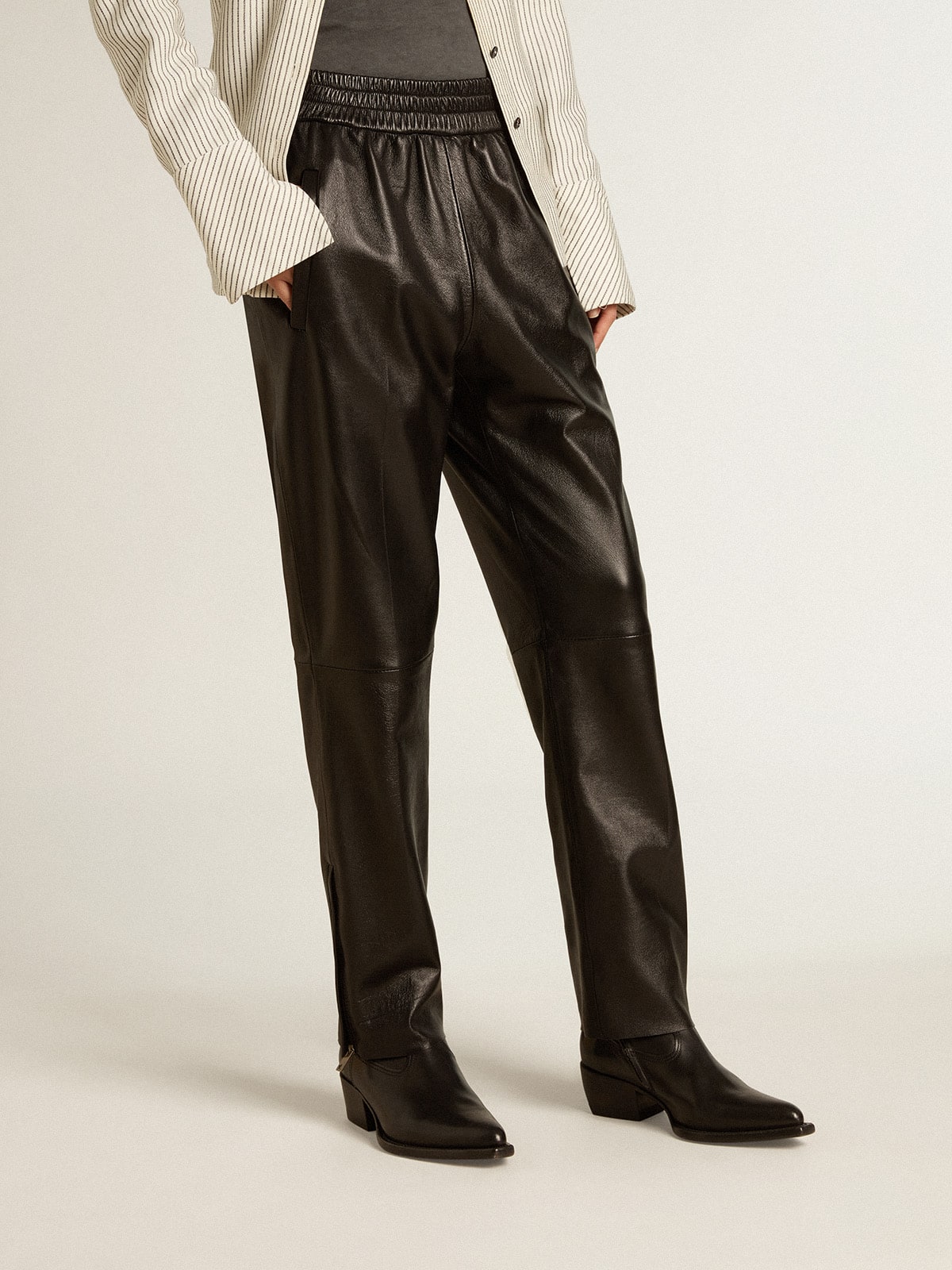 Black joggers in nappa leather with zip at the base - Golden Goose Women