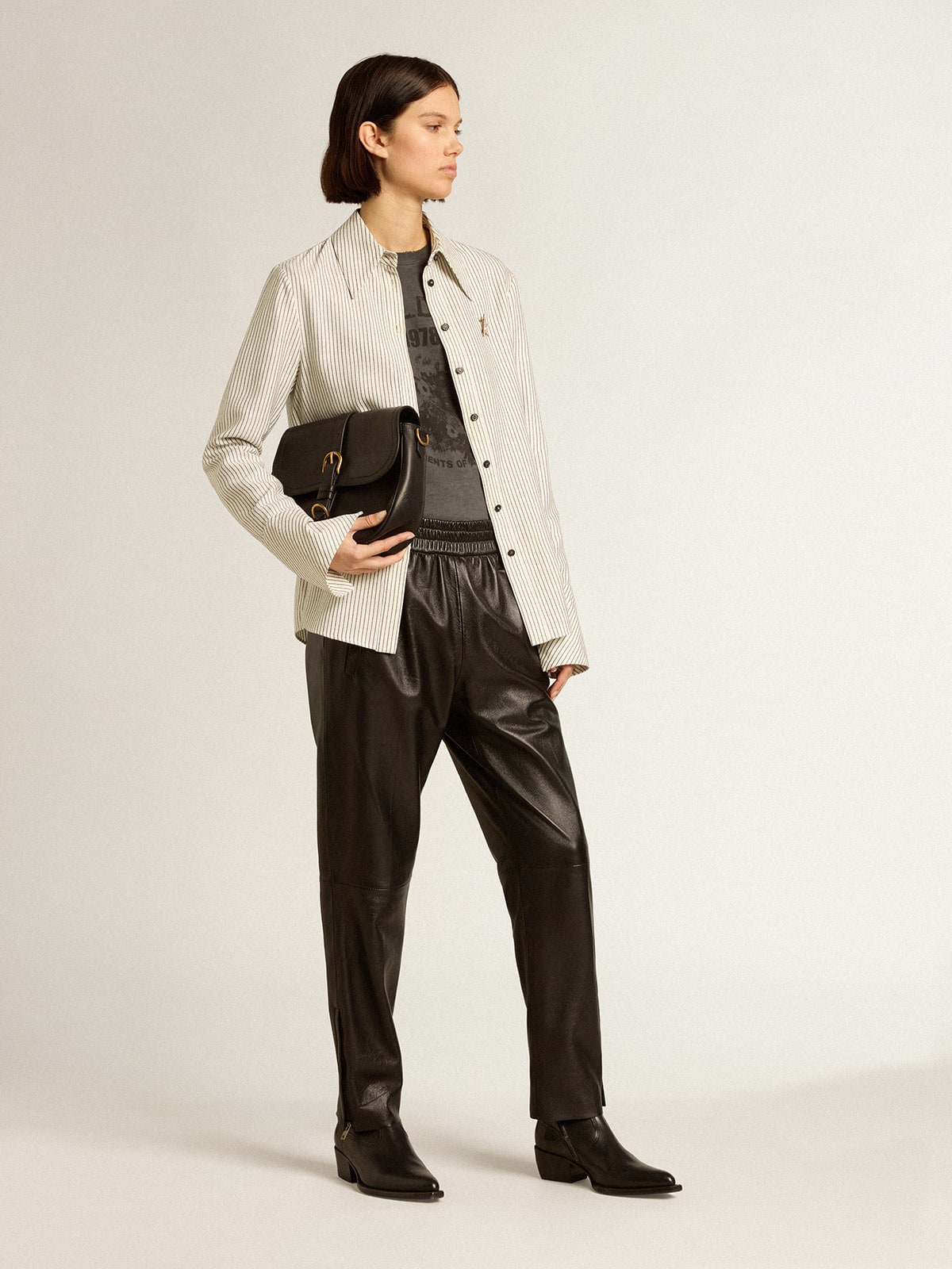 Black joggers in nappa leather with zip at the base - Golden Goose Women