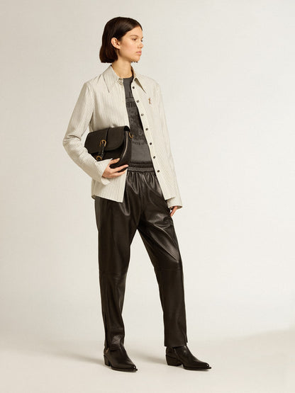 Black joggers in nappa leather with zip at the base - Golden Goose Women