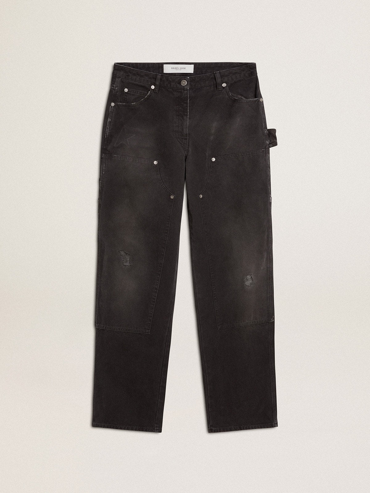 Women's distressed black cotton jeans with front patches - Golden Goose Women