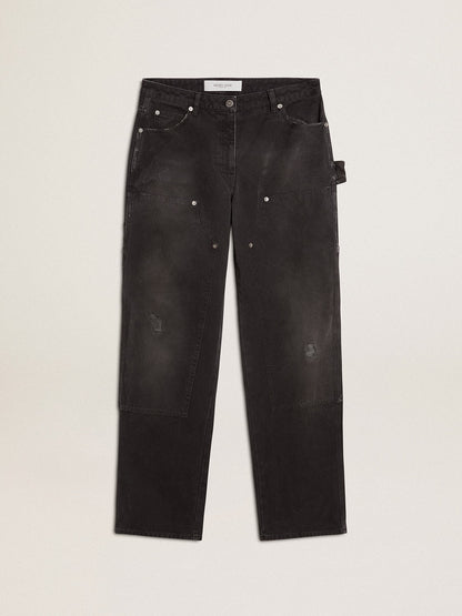 Women's distressed black cotton jeans with front patches - Golden Goose Women