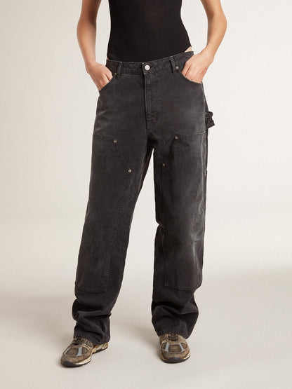 Women's distressed black cotton jeans with front patches - Golden Goose Women