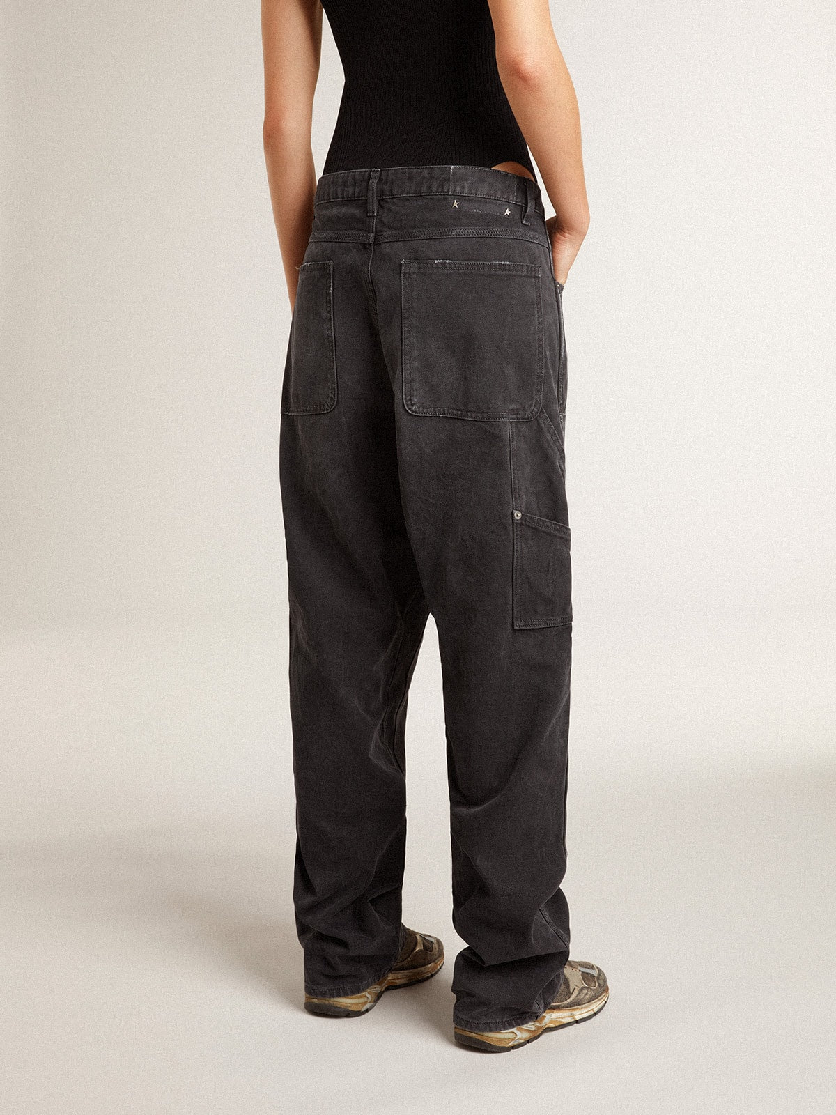 Women's distressed black cotton jeans with front patches - Golden Goose Women