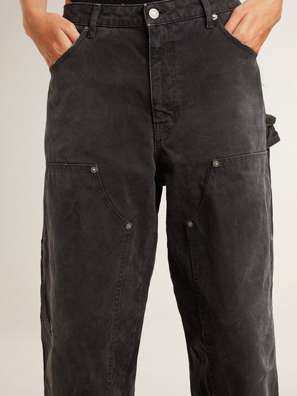 Women's distressed black cotton jeans with front patches - Golden Goose Women