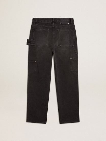 Women's distressed black cotton jeans with front patches - Golden Goose Women