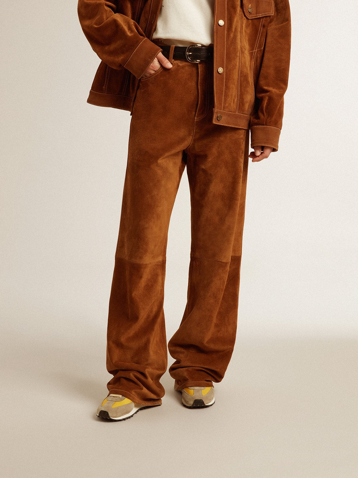 Women's tobacco-colored split leather pants - Golden Goose Women