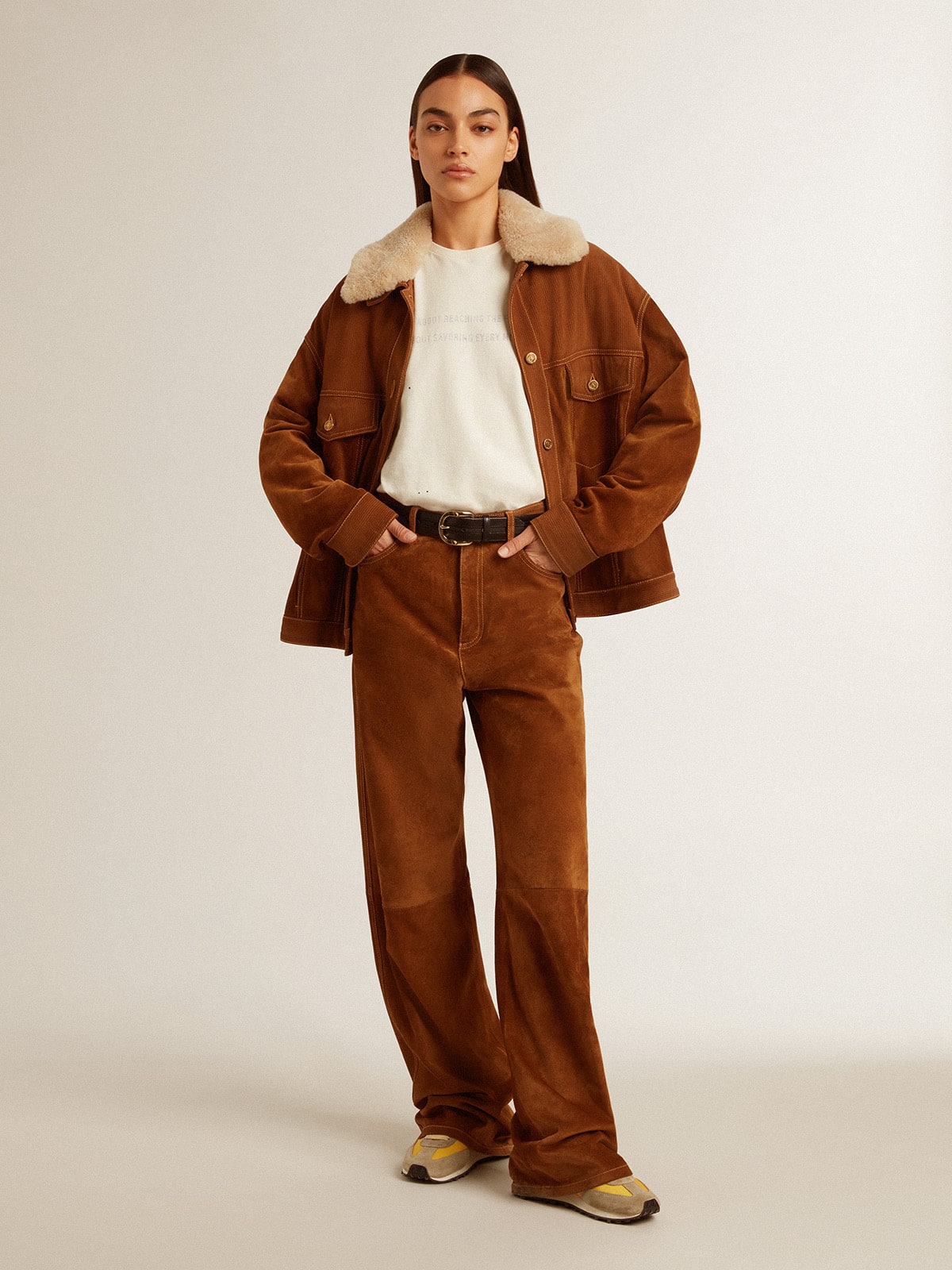 Women's tobacco-colored split leather pants - Golden Goose Women