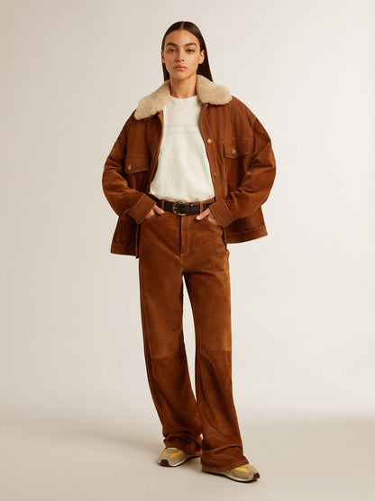 Women's tobacco-colored split leather pants - Golden Goose Women