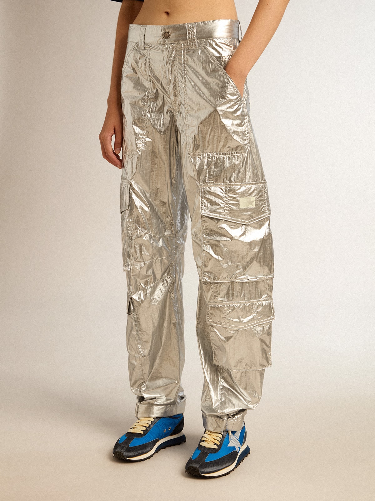 Women’s cargo pants in silver technical fabric - Golden Goose Women