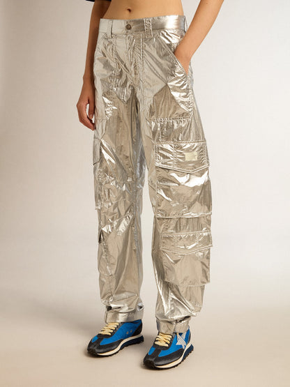 Women’s cargo pants in silver technical fabric - Golden Goose Women