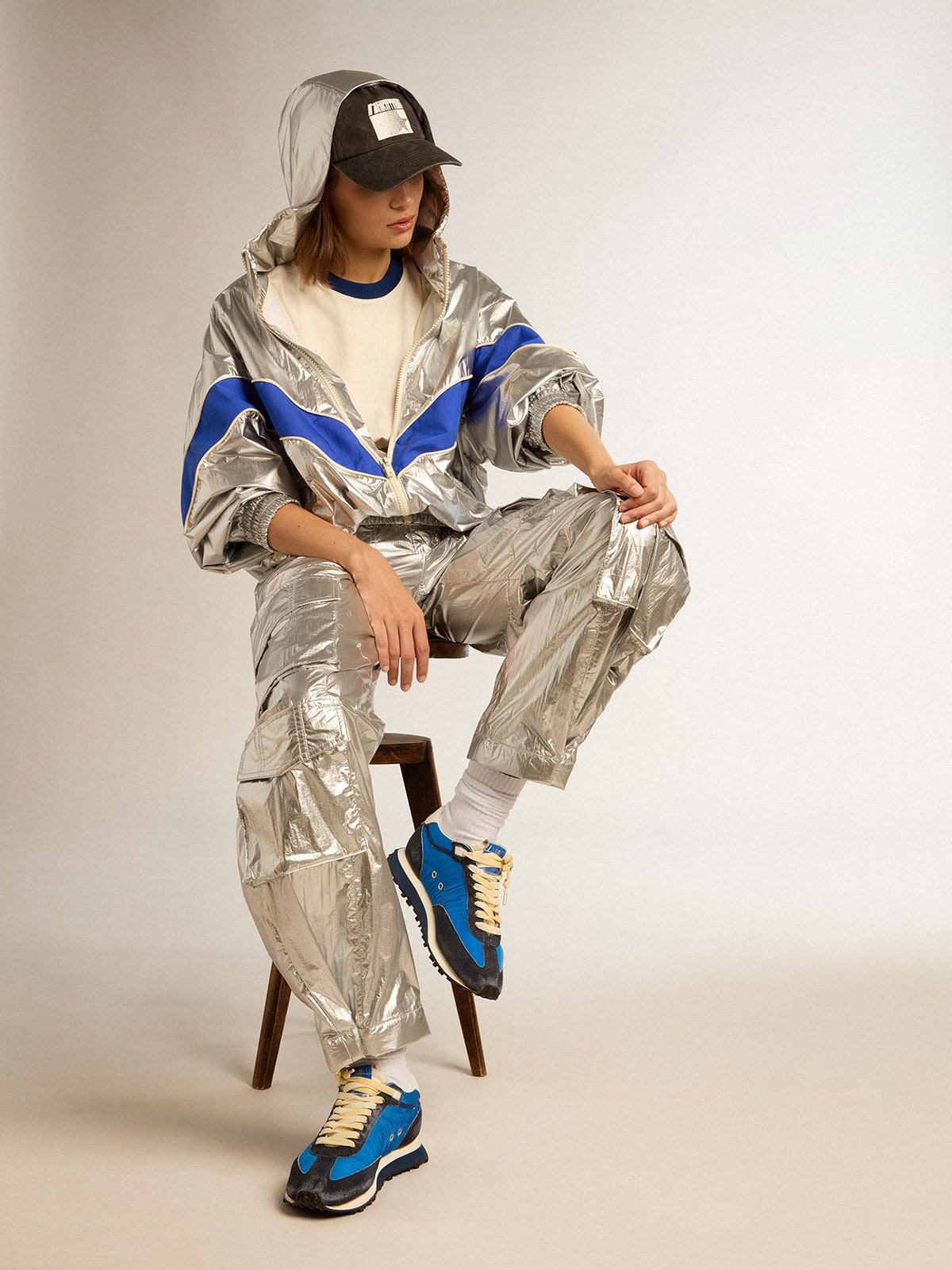 Women’s cargo pants in silver technical fabric - Golden Goose Women