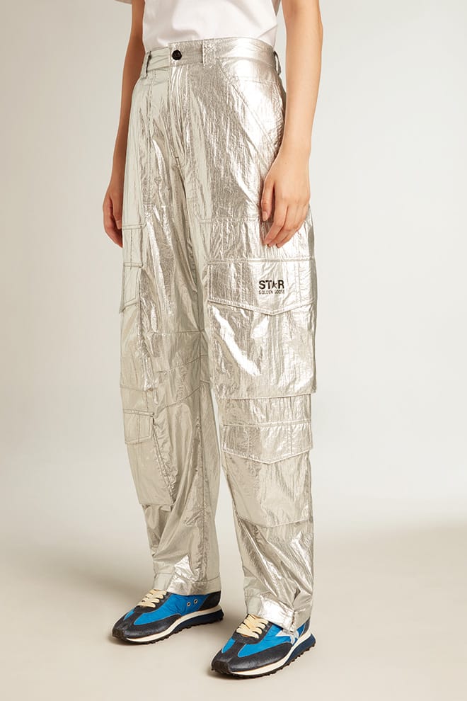 Cargo pants in silver technical fabric - Golden Goose Women