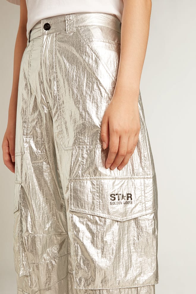 Cargo pants in silver technical fabric - Golden Goose Women