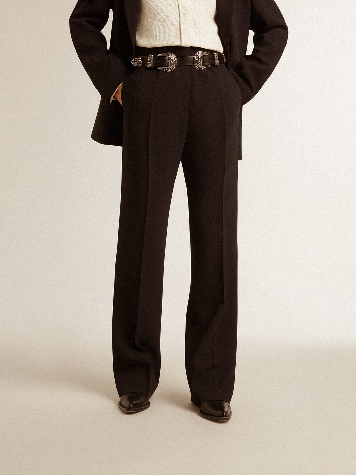 Women’s soft black pants in wool blend - Golden Goose Women