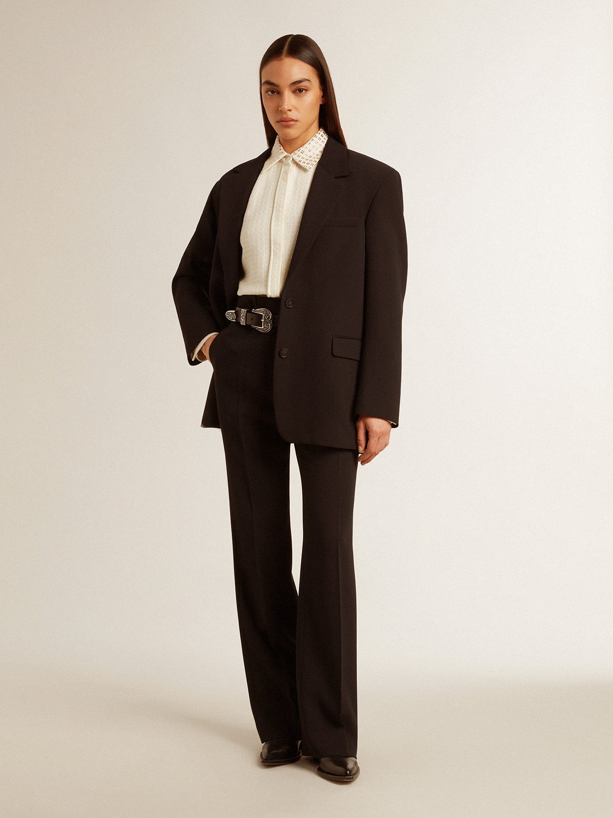 Women’s soft black pants in wool blend - Golden Goose Women