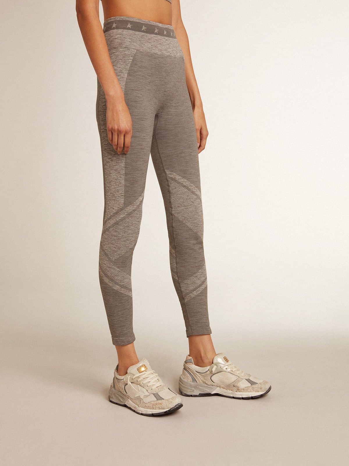 Women’s gray melange leggings with mixed stitching - Golden Goose Women
