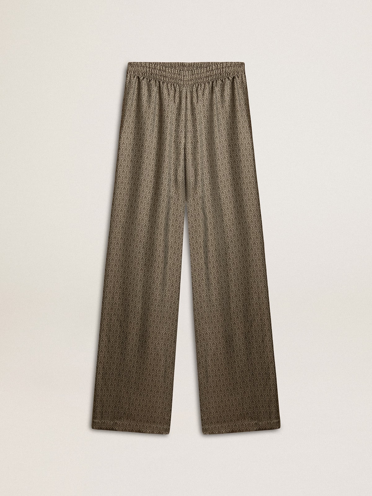 Women's green viscose-blend silk pants with floral pattern - Golden Goose Women