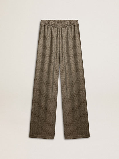 Women's green viscose-blend silk pants with floral pattern - Golden Goose Women