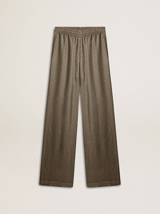 Women's green viscose-blend silk pants with floral pattern - Golden Goose Women