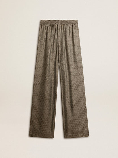 Women's green viscose-blend silk pants with floral pattern - Golden Goose Women
