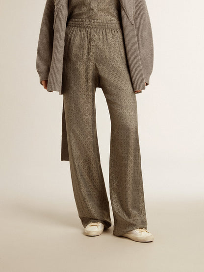 Women's green viscose-blend silk pants with floral pattern - Golden Goose Women